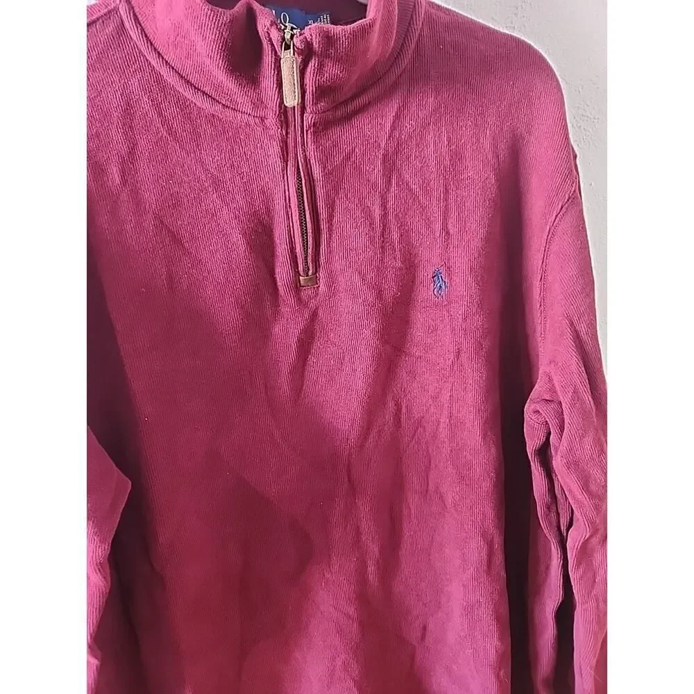 Polo Ralph Lauren Men's Classic Estate-Rib Quarter-Zip Pullover XL Burgundy Red